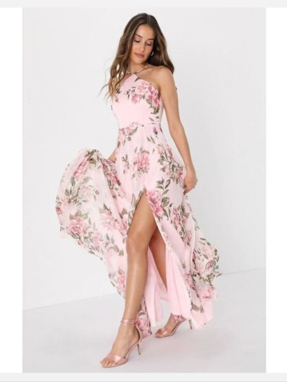 Lulus Floral One-Shoulder Pink Maxi Dress